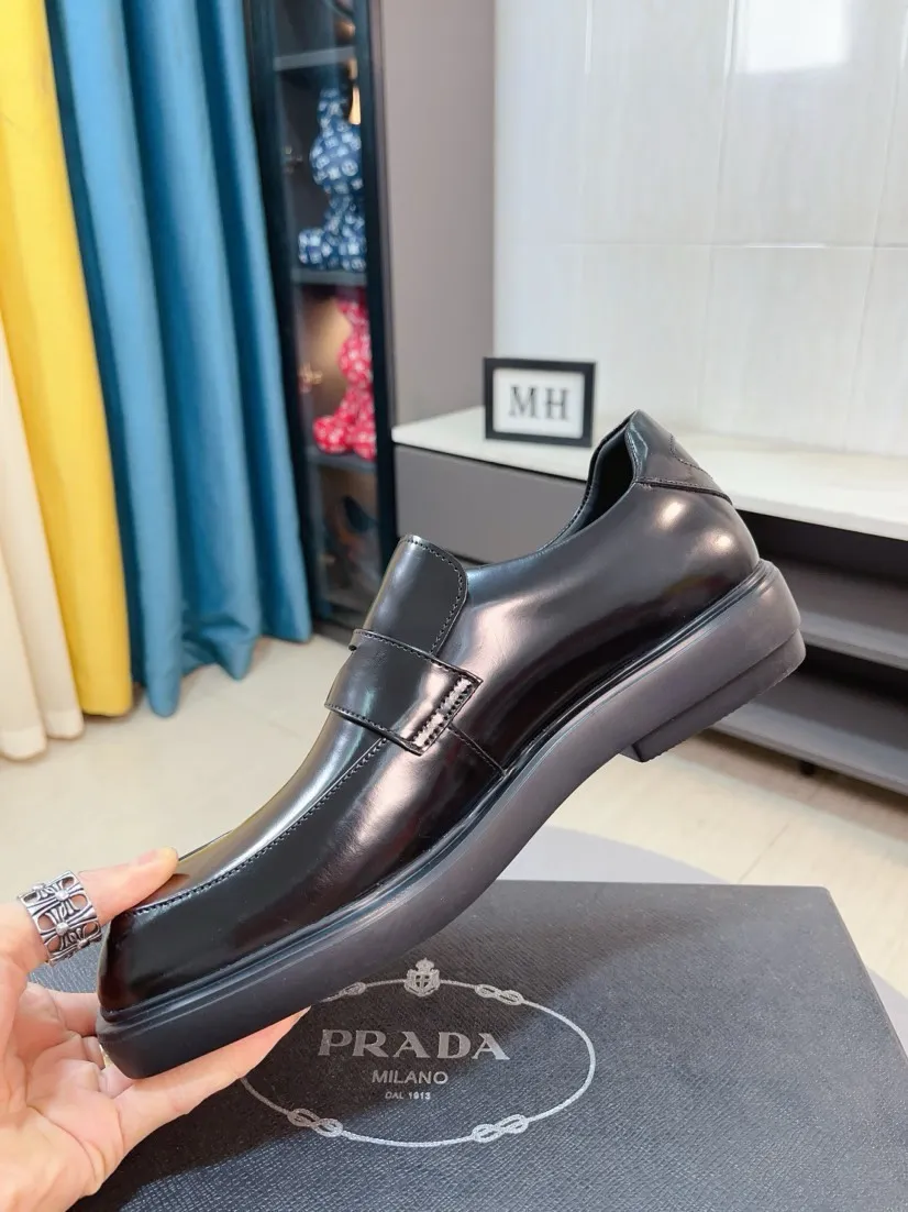 Men's shoes 💰540🌹🌹【PRADA Leather Shoes】Top purchasing agency Original imported Italian custom-made open-edge beaded cowhide leather surface, fully imported water-dyed breathable cowhide lining, original factory special molded sole super comfortable, size: 38-44